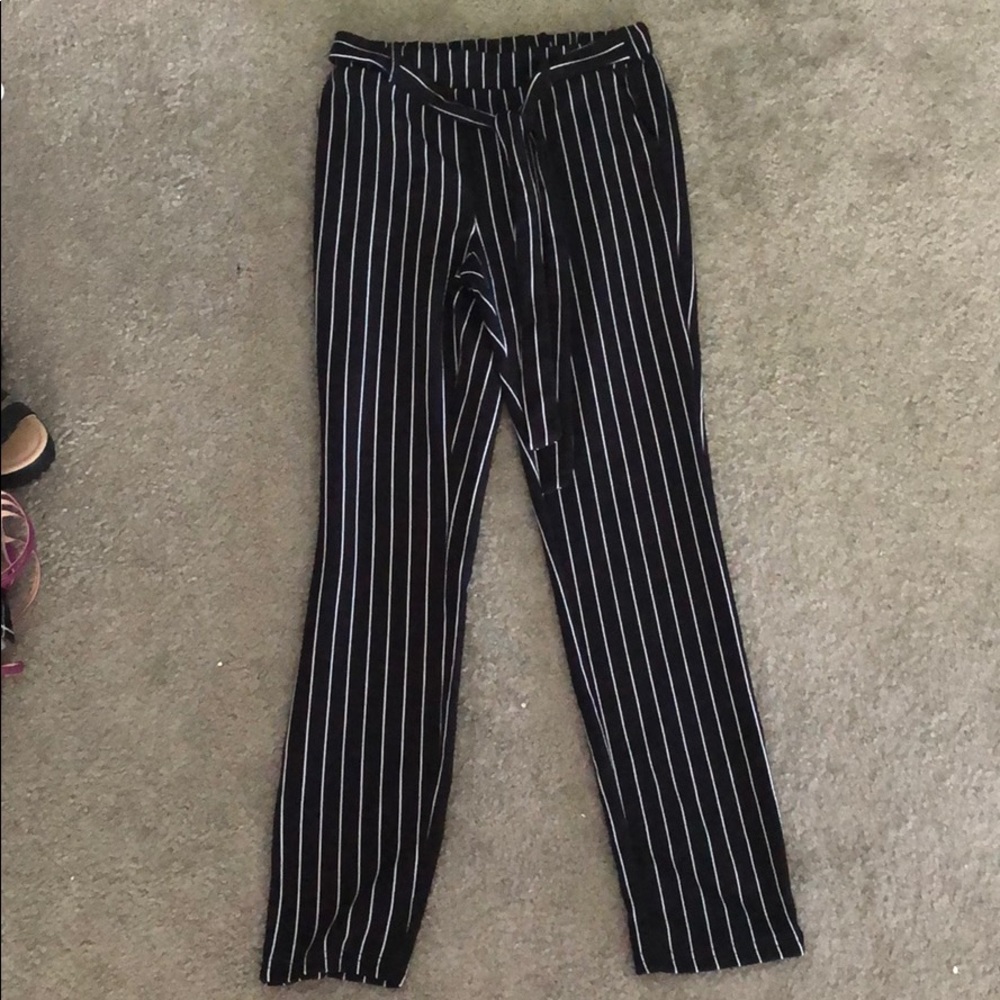 Striped tie belt pants
